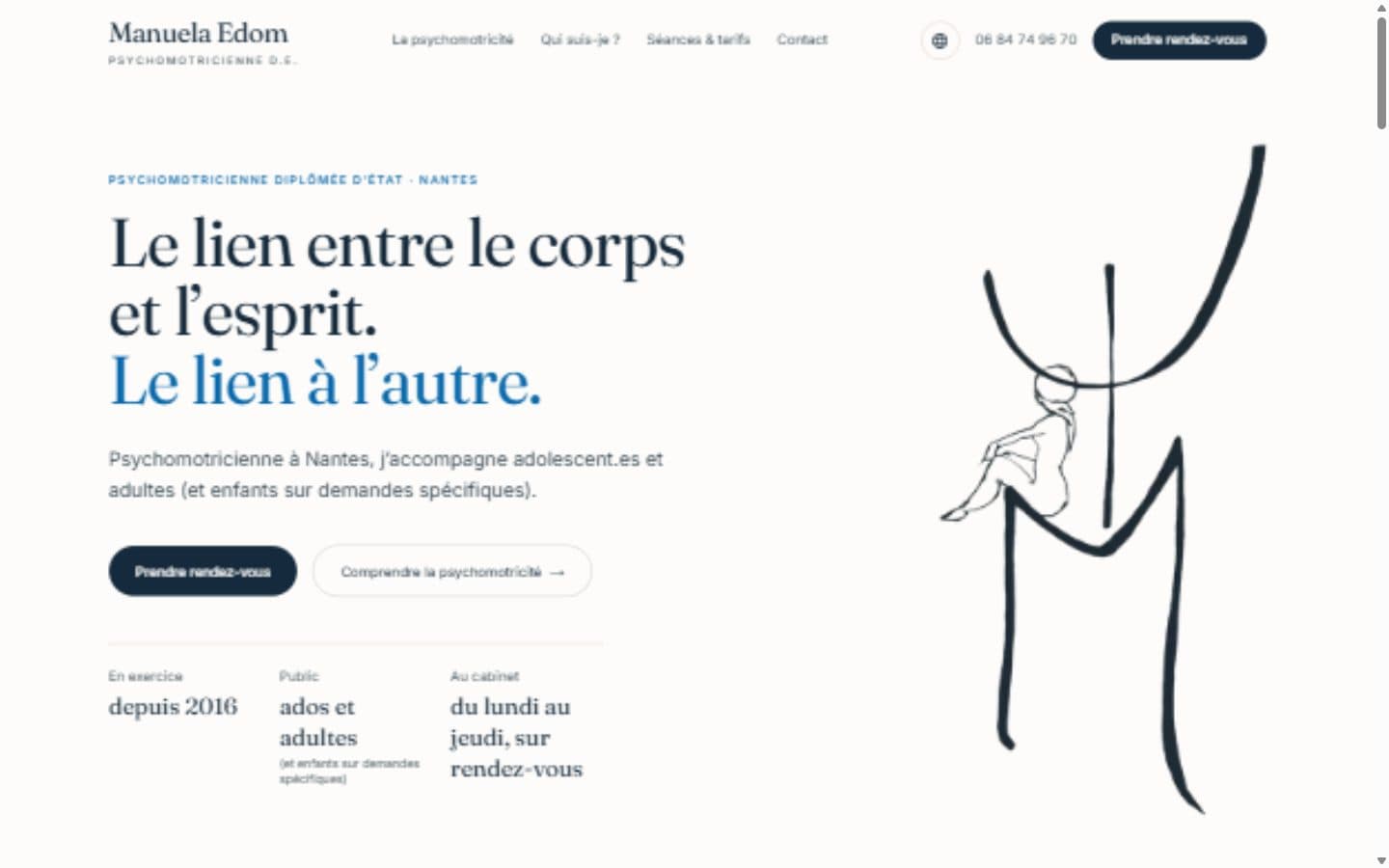 Page d'accueil du site de Manuela Edom, psychomotricienne à Nantes